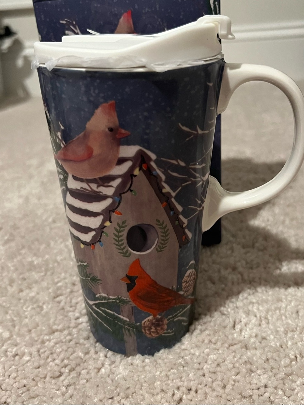 Evergreen the perfect cup Ceramic Cardinal Travel Mug with Lid - Navy Blue